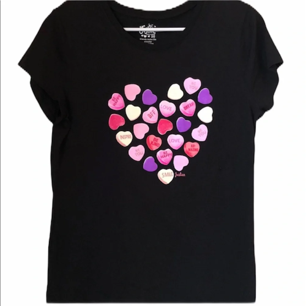 Justice Candy Hearts Graphic T-Shirt Girls Size 20 Cute Tee Valentine Top NWOT